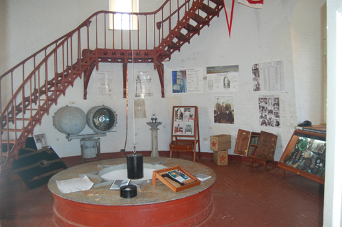 Inside the bottom floor of the lighthouse
